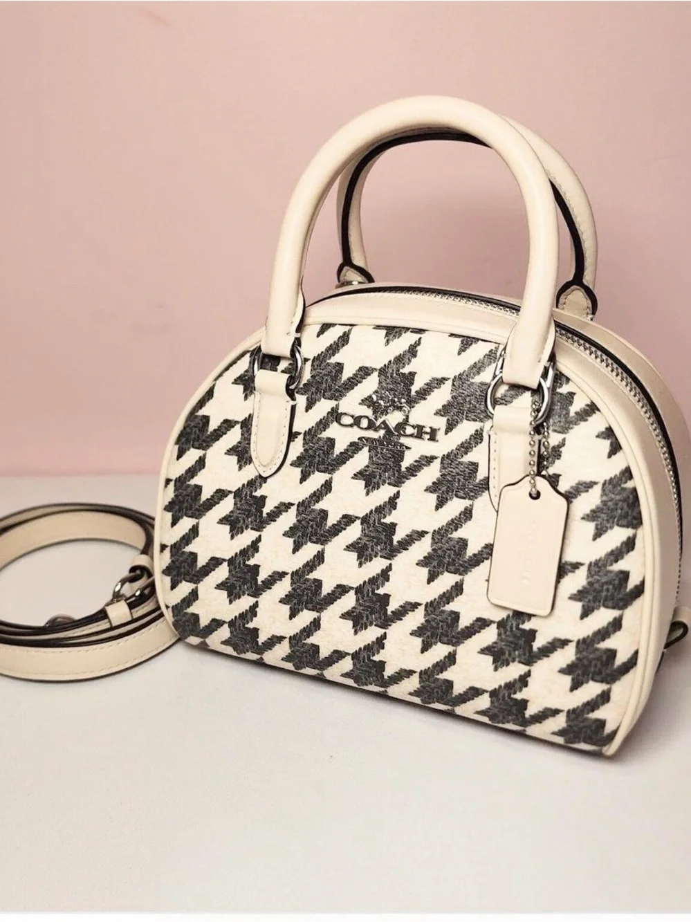 Coach Cream & Black Houndstooth Dome Satchel